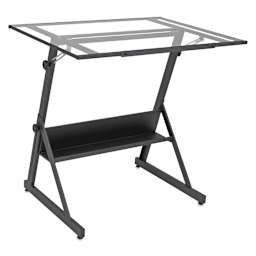 Studio Designs Solano Drafting Table - Charcoal Frame/Clear Glass, top flap
