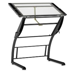 Studio Designs Triflex Sit-to-Stand Drawing Table - Charcoal Frame/Clear Glass - in standing mode
