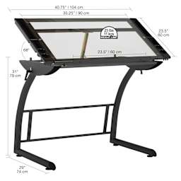 Studio Designs Triflex Drawing Table - Charcoal Frame, Clear Glass - dimensions