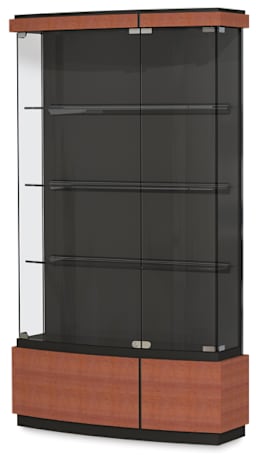42" wide Quantum Series Display Case-right angle view with cherry trim and three shelves