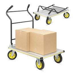 Safco Stow Away Platform Hand Truck, handle unfolded with boxes on top (not included)
