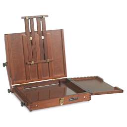 Sienna Plein Air Pochade Box - Large Box open to show brush holder and glass palette