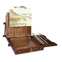 Sienna Plein Air Pochade Box - Large Box (Shown with painting and brushes)