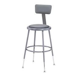 National Public Seating Corp. Adjustable Padded Stool - With Backrest, 19" - 27" tall, Grey