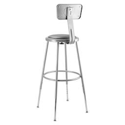 National Public Seating Corp. Adjustable Padded Stool - With Backrest, 25" - 33" tall, Grey back