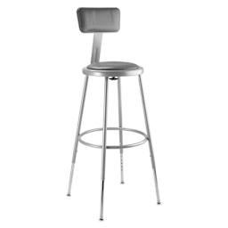 National Public Seating Corp. Adjustable Padded Stool - With Backrest, 25" - 33" tall, Grey