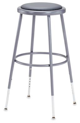 Adjustable Padded Stool - Front view of gray padded stool showing adjustable legs