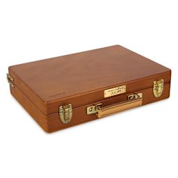 Jullian Varnished Paint Box - Small Box closed showing Brass handle and trim