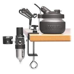 Iwata Universal Spray Out Pot - Side view on table with other airbrush accessories