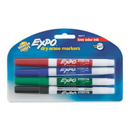 Expo Dry Erase Low Odor Markers - Fine Tip, Assorted Colors, Set of 4 (front of package)