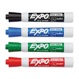 Expo Dry Erase Low Odor Markers - Bullet Tip, Assorted Colors, Set of 4 (set contents with caps on)
