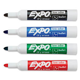 Expo Dry Erase Low Odor Markers - Bullet Tip, Assorted Colors, Set of 4 (contents with caps off)