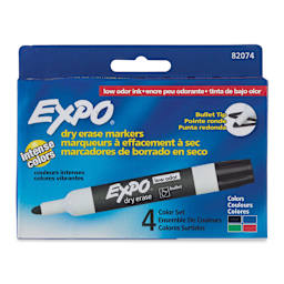 Expo Dry Erase Low Odor Markers - Bullet Tip, Assorted Colors, Set of 4 (front of package)