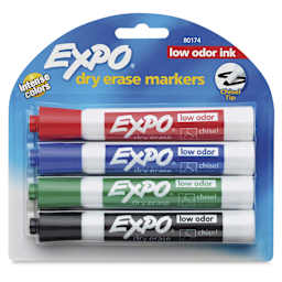 Expo Dry Erase Low Odor Markers - Chisel Tip, Assorted Colors, Set of 4, front of the packaging