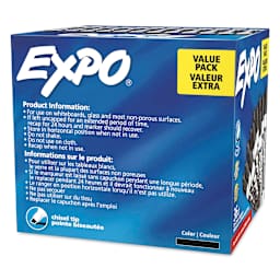 Expo Dry Erase Low Odor Markers - Chisel Tip, Black, Set of 36, back of the packaging