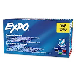 Expo Dry Erase Low Odor Markers - Fine Tip, Assorted Colors, Set of 36, back of the packaging