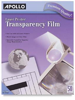 Apollo Transparency Film - Front of Laser Printer Transparency Film package shown