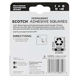 Scotch Permanent Adhesive Squares - Pkg of 1000, 0.45" x 0.45" - back of packaging