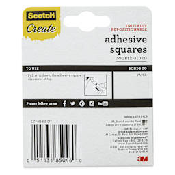 Scotch Repositionable Adhesive Squares - Pkg of 850, 0.45" x 0.45" - back of packaging
