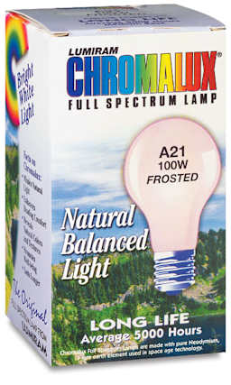 Chromalux Full Spectrum Incandescent Light Bulb - Front view of 100 Watt package shown