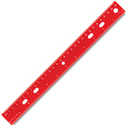 Bargain Elementary Plastic Rulers - Single Red Ruler shown at angle