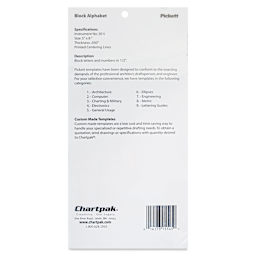 ChartPak Pickett Block Alphabet Template - back of packaging