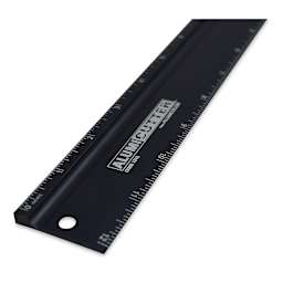 AlumiCutter Rulers - Closeup of Black Heavy duty ruler showing raised edge