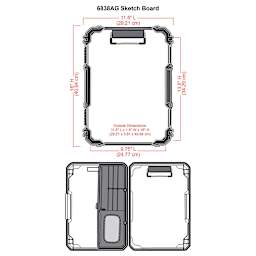 ArtBin Sketch Board - Diagram showing dimensions of closed Board and layout of open Board