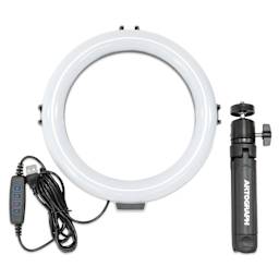 Artograph Mini Ring Light with Desk Stand - 8" Diameter, front view of the disconnected components. 