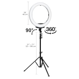 Artograph Ring Light with Floor Stand - 18" Diameter, displaying additional measurements of the stand. 
