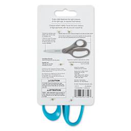 Fiskars Student Scissors - 7", 3" Cut - back of packaging, blue scissors (color will vary)