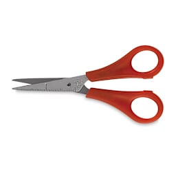 Snippy Scissors - Single Red Pointed Tip scissors shown horizontally and partially open