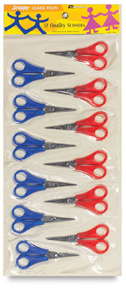 Snippy Scissors - Top view of package of 12 Red and Blue Pointed Tip Scissors