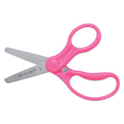 Westcott Hard Handle Kids Scissors - Pkg of 12, 5", Blunt, pink scissors, open pink scissors