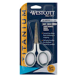 Westcott Titanium Bonded Curved Blade Embroidery Scissors - 4" Blade front of packaging 