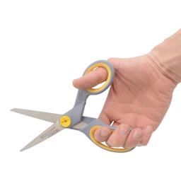 Westcott Straight Soft Handle Titanium Bonded Glide Scissors - 8" being held while opened