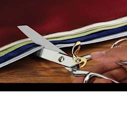 Gingher Dressmaker's Shears - Hand shown using shears to cut multiple layers of fabrics