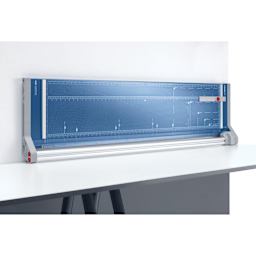 Dahle Professional Rotary Trimmer - 51" Cutting Length, upright and horizontally on a table