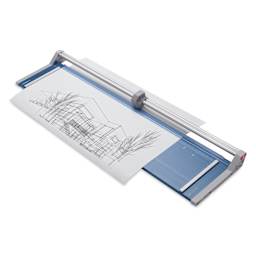 Dahle Professional Rotary Trimmer - 51" Cutting Length, paper inserted under clamp