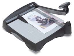 Laser Trimmer - Left angled view with handle raised over paper