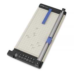 Carl Heavy-Duty Rotary Trimmer - Angled view of Trimmer showing paper gauge and cutting blade
