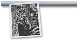 Ghent Hold Up Display Rail - Front view showing drawing held up by Rail