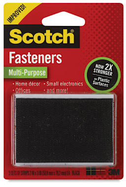Scotch Reclosable Fasteners - Front of 3 pc blister package of 2" x 3" Black Fasteners
