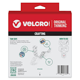 Velcro Brand Thin Tape - Clear, 3/4" x 15 ft, Tape Roll back of packaging
