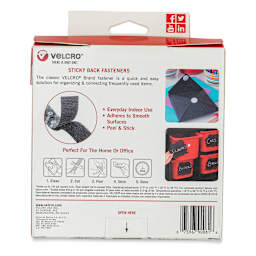 Velcro Brand Sticky Back Hook and Loop Fastener - Black, 3/4" x 15 ft (Back of packaging)