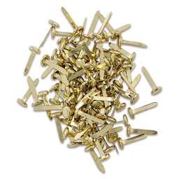 Officemate Round Head Paper Fasteners - 100 brass Fasteners shown in pile
