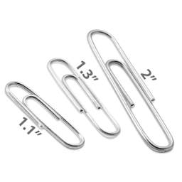 Officemate Paper Clips - Pkg of 750, Silver, Assorted Sizes with measurements