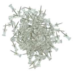 Officemate Push Pins - Top view of pile of 100 clear push pins
