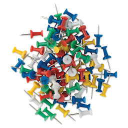 Officemate Push Pins - Top view of pile of 100 multi-color push pins