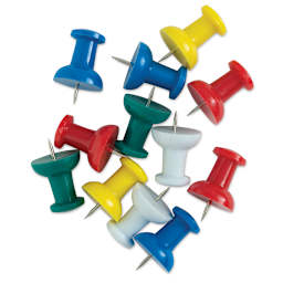 Officemate Giant Push Pins - Multi-colored pins shown scattered
